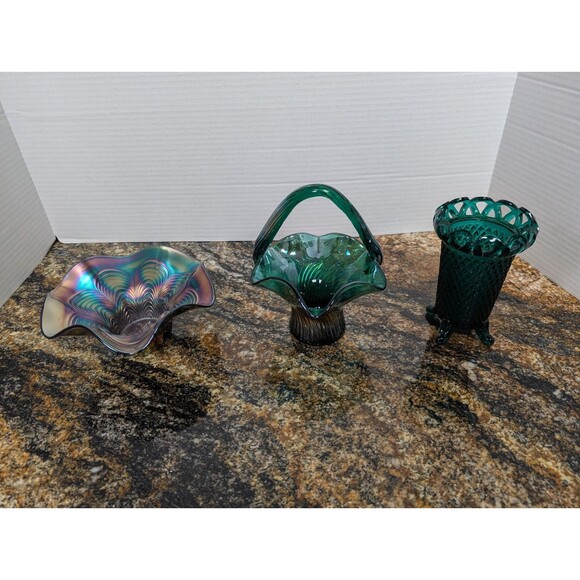 Fenton Peacock Tail In Vintage Fenton Carnival Glass | eBay Fenton Blue Peacock Tail Carnival Glass Hat Bowl , Imperial Lace Glass, Basket